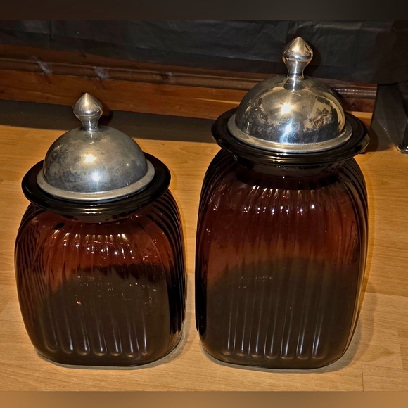 Vintage Artland Large Canisters Amethyst Ribbed Glass Set of 2